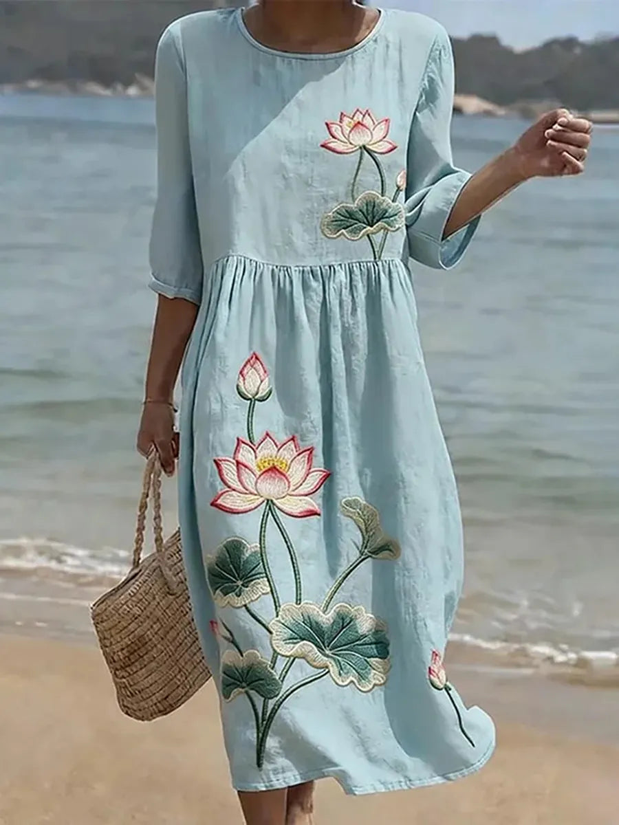 Lily | Seafoam Lotus Print Dress