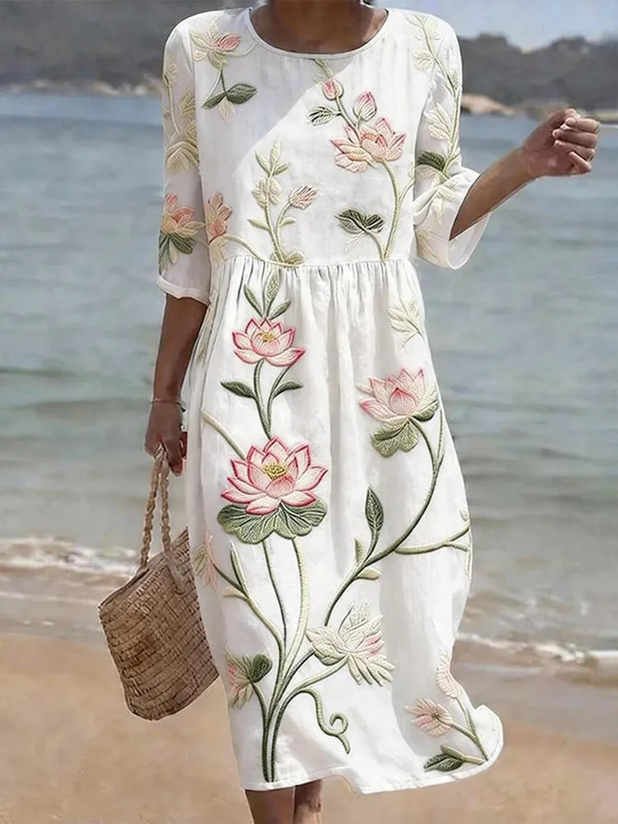 Lucia | White Lotus Print Dress
