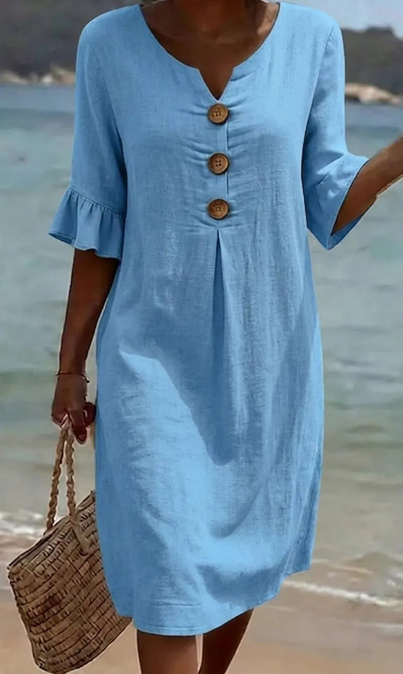 Sofia | Sky Blue Button-Front Dress